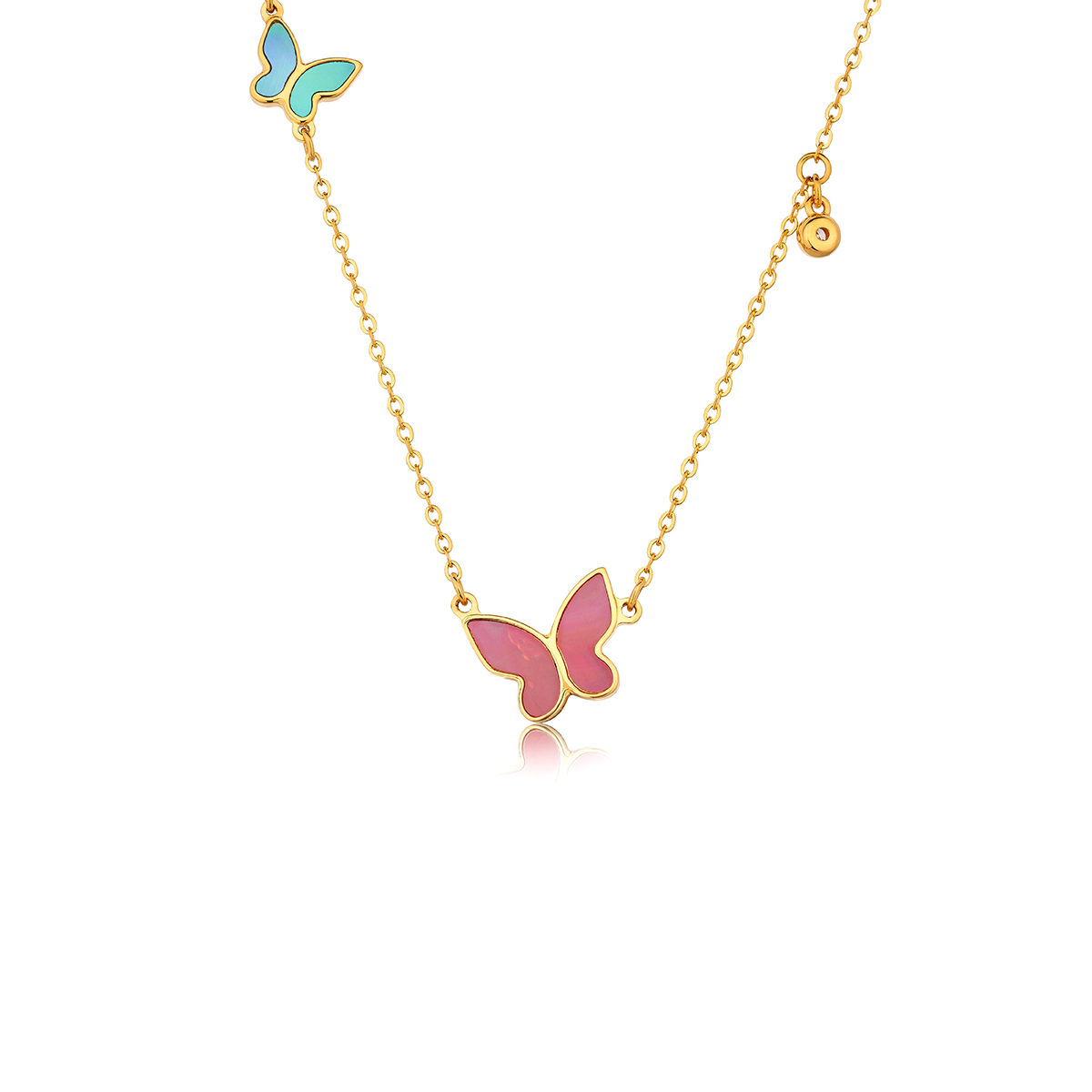 六福珠寶黃金頸鏈 - “浪漫之約”999足金貝母鑽石頸鏈   