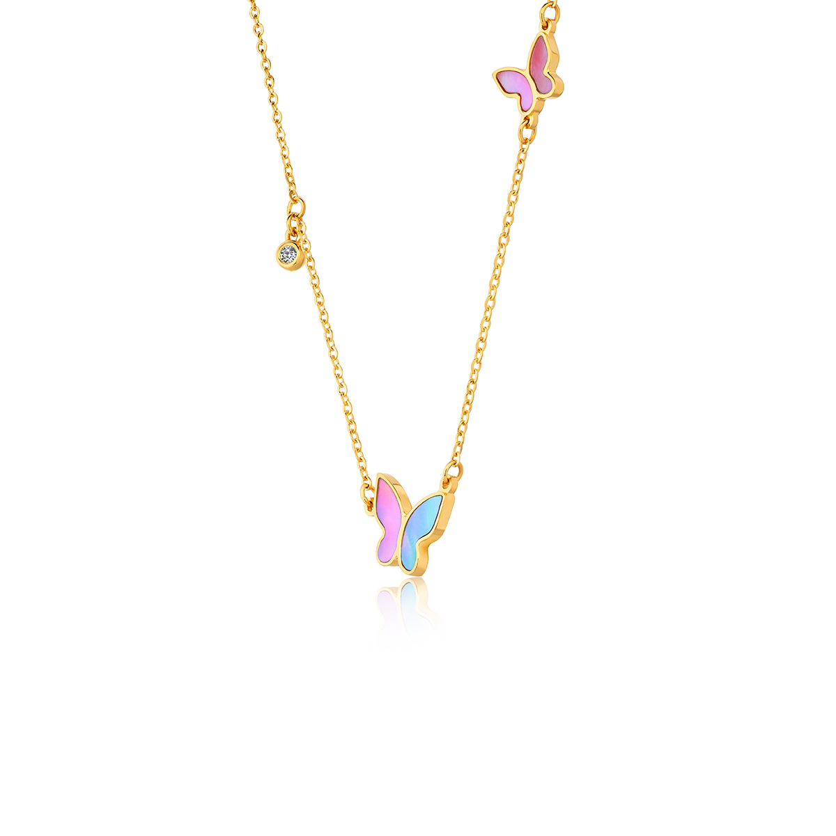 六福珠寶黃金頸鏈 - “浪漫之約”999足金貝母鑽石頸鏈   