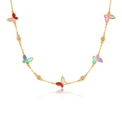 六福珠寶黃金頸鏈 - “繁蝶蜜境”999足金貝母鑽石頸鏈