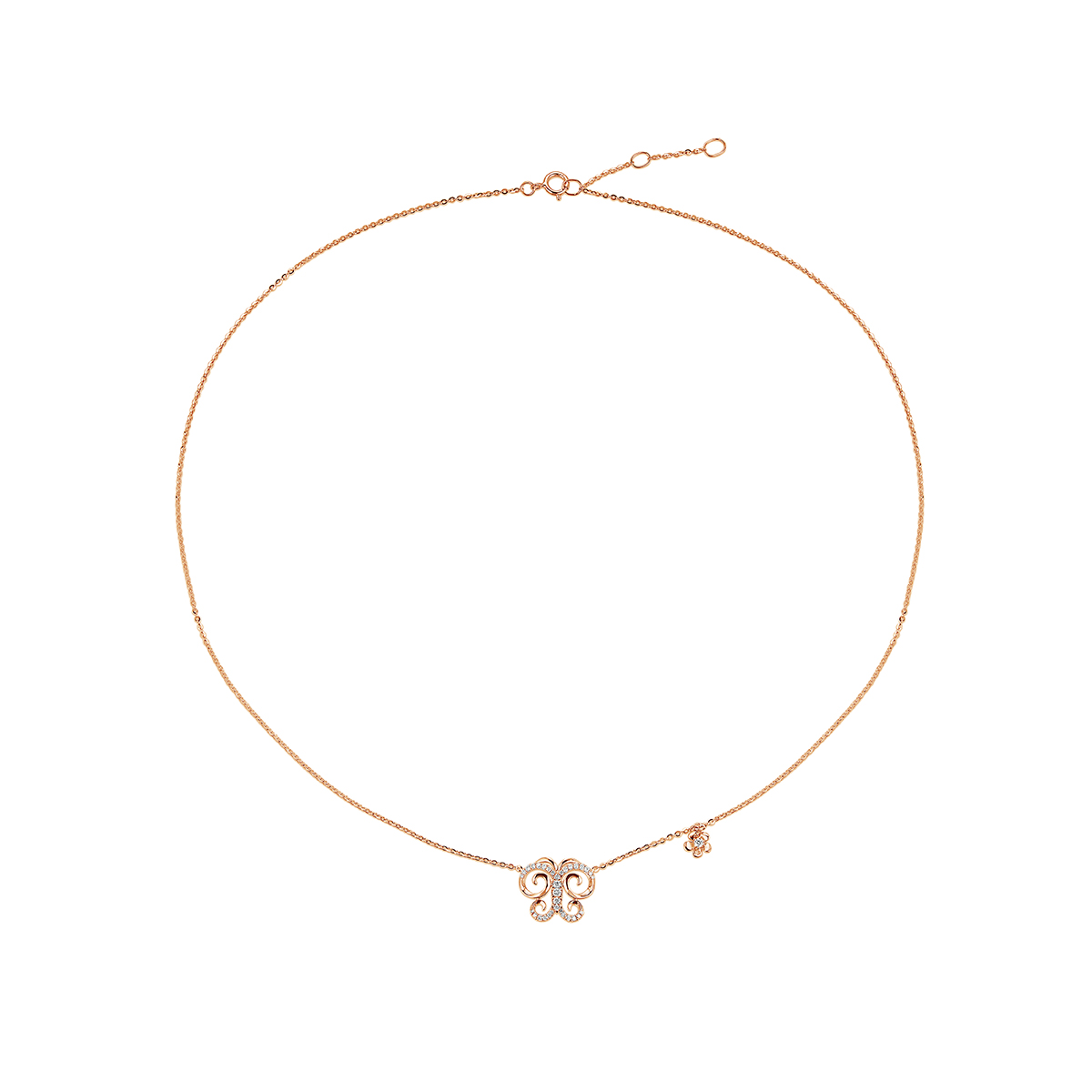 六福珠宝18K金颈链 - "春日蝶舞"18K玫瑰金钻石颈链