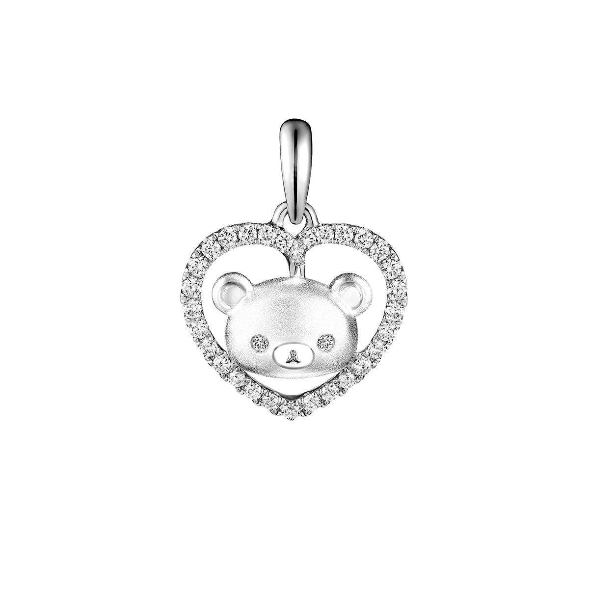 $t('六福珠寶')18K金吊墜 - "心中有熊"18K金(白色)鑽石吊墜