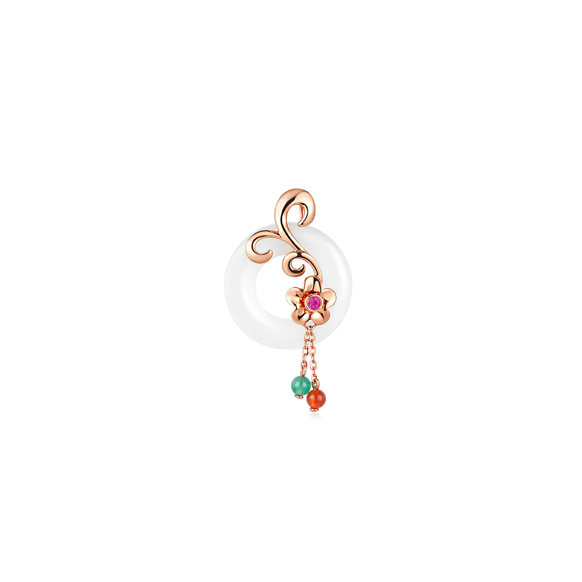 $t('六福珠寶')18K金吊墜 - 【LISTING CLOSED】"梅花"18K玫瑰金和田玉紅寶石玉髓吊墜