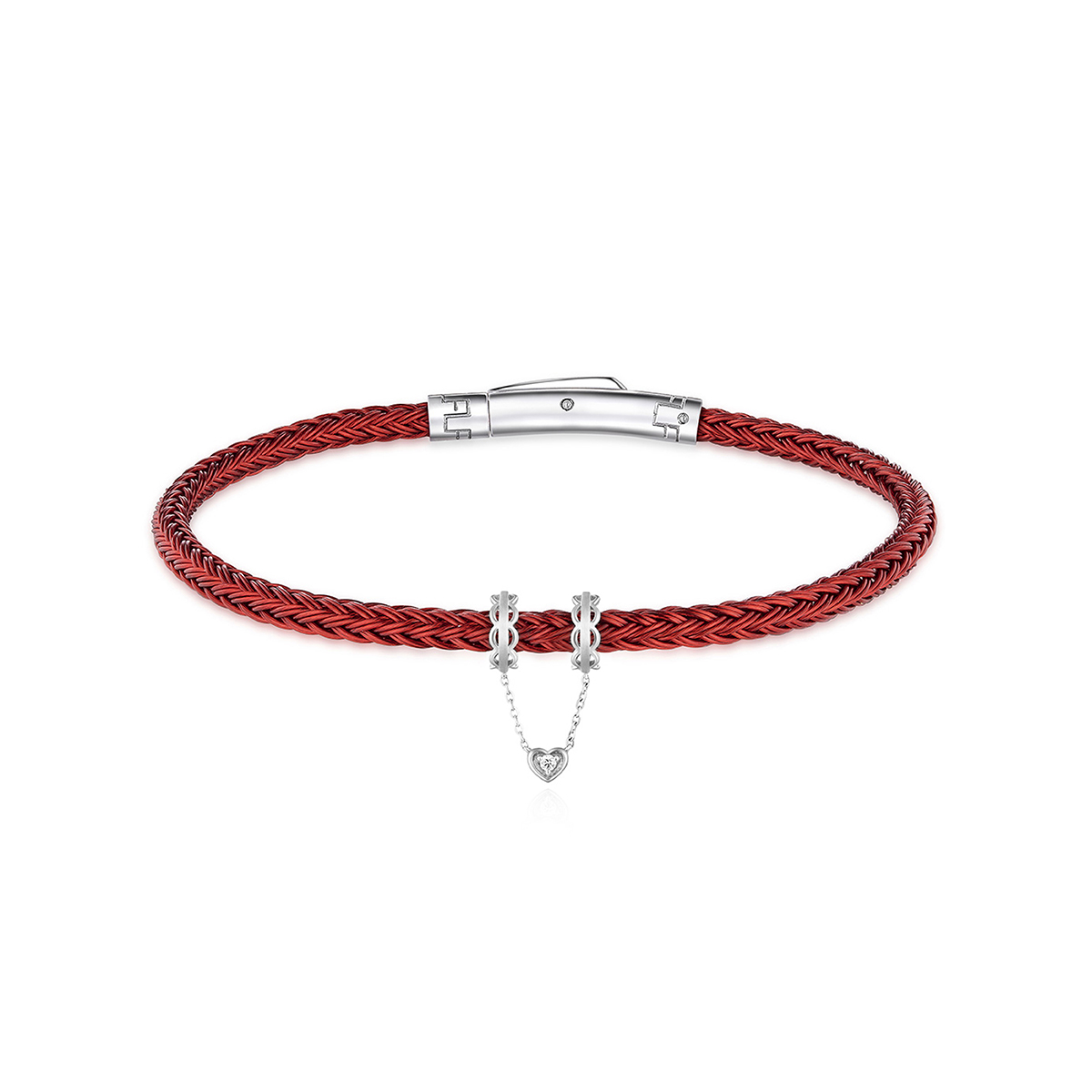 六福珠寶18K金串飾 - "雙環連心"18K金(白色)鑽石串飾