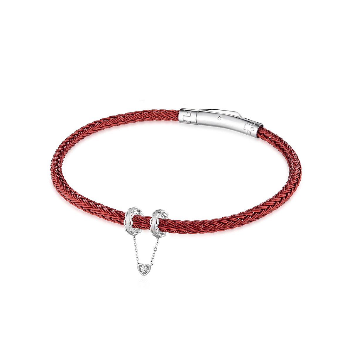 六福珠寶18K金串飾 - "雙環連心"18K金(白色)鑽石串飾