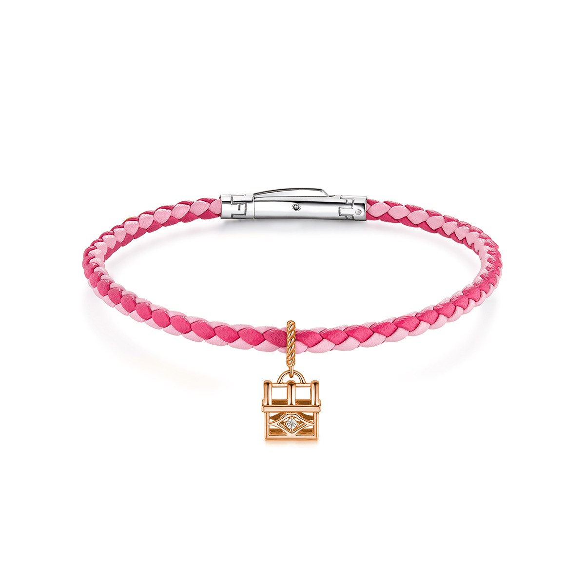 六福珠寶18K金串飾 - "愛的寶箱"18K玫瑰金鑽石串飾