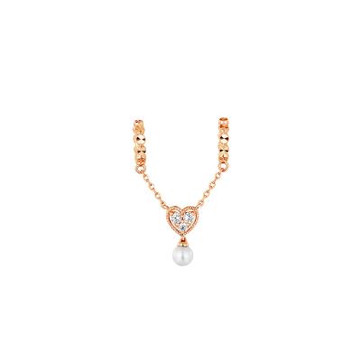 六福珠宝18K金串饰 - "珍爱如心"18K玫瑰金珍珠钻石串饰