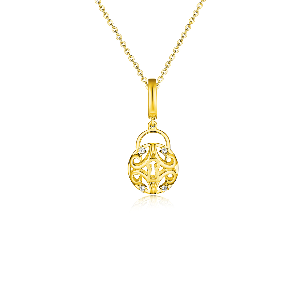 六福珠寶18K金串飾 - "愛鎖"18K金鑽石串飾–多色選擇