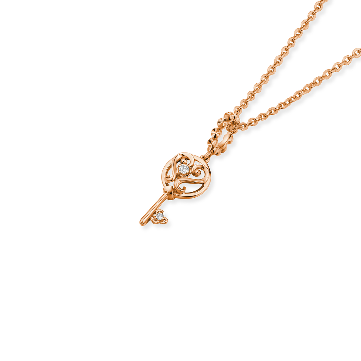 六福珠寶18K金串飾 - 【LISTING CLOSED】"開啟幸福"鎖匙造型18K金鑽石串飾–多色選擇