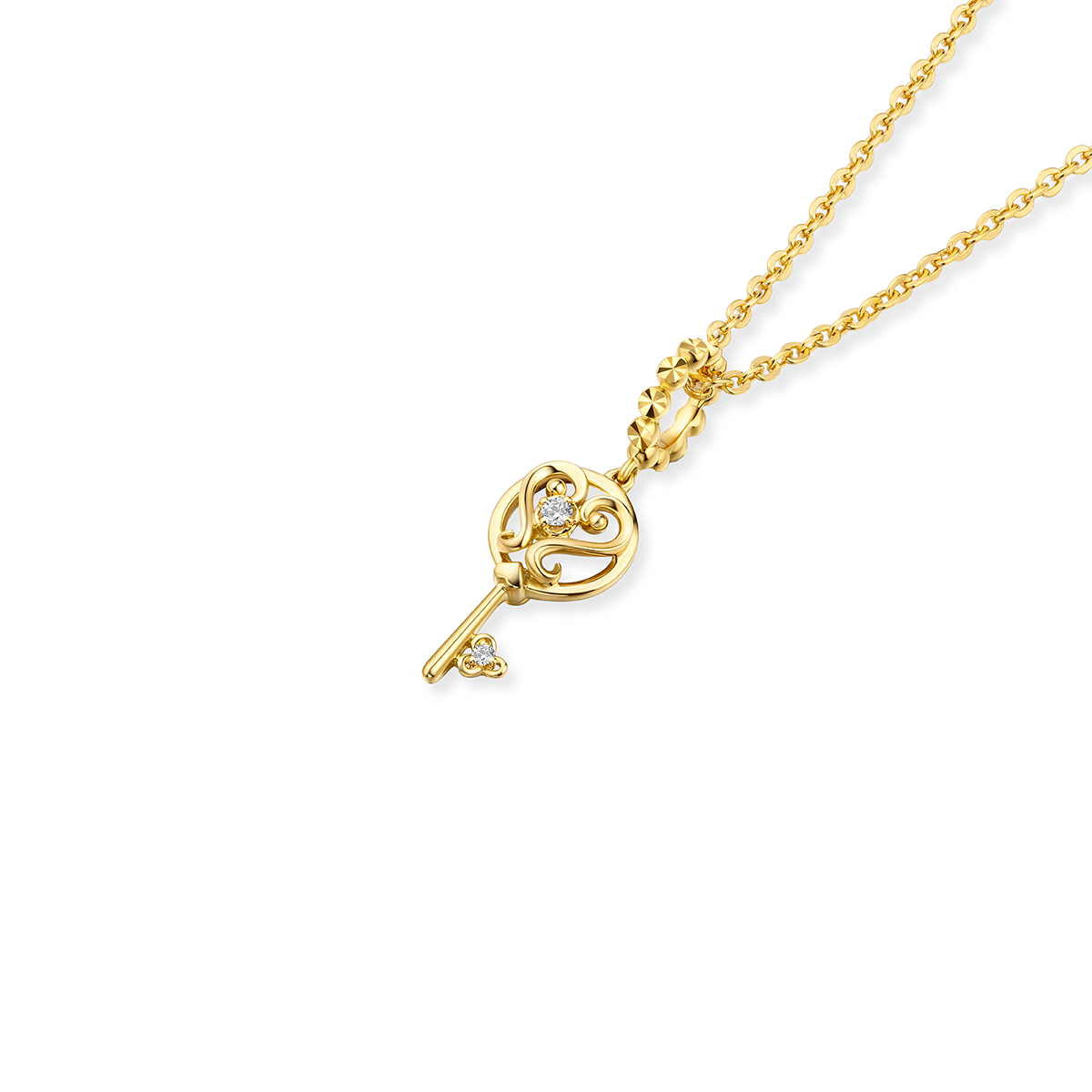 六福珠寶18K金串飾 - 【LISTING CLOSED】"開啟幸福"鎖匙造型18K金鑽石串飾–多色選擇