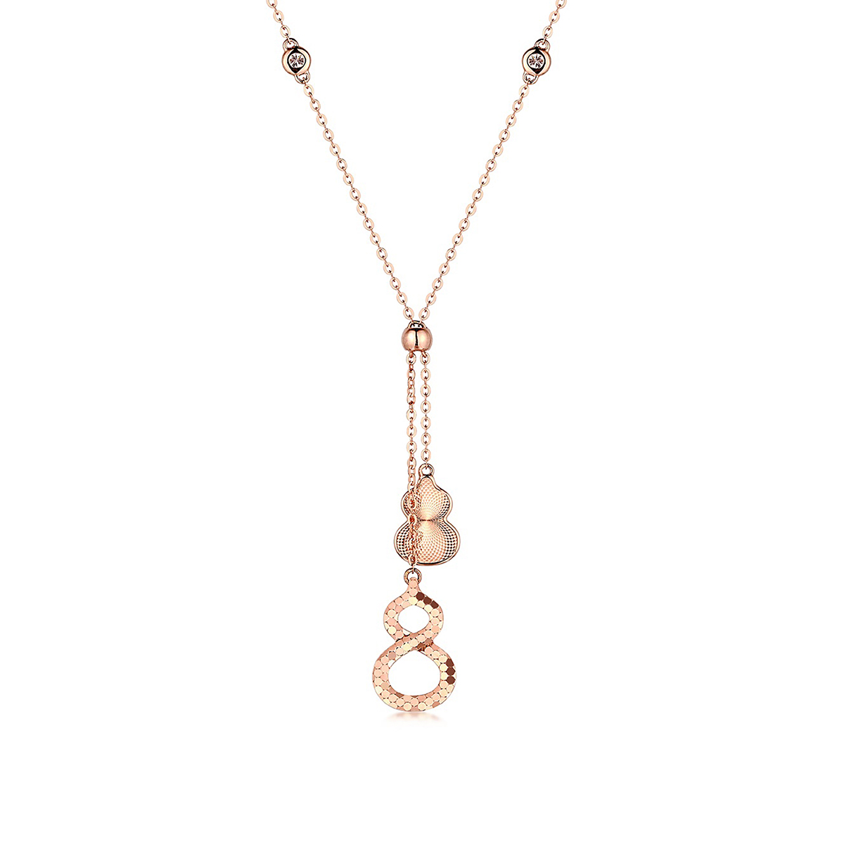 六福珠寶18K金頸鏈 - “幸運光鱗”葫蘆造型18K玫瑰金鑽石頸鏈