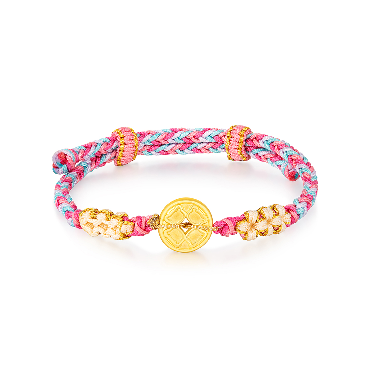 $t('六福珠寶')黃金串飾 - "熊運當頭運財銅錢"999足金串飾連手繩