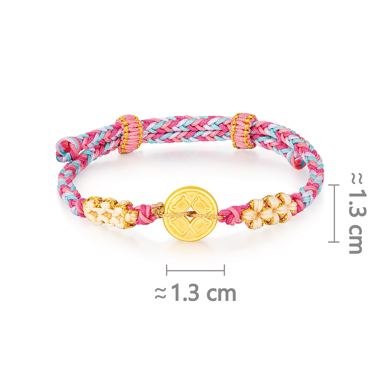 六福珠寶黃金串飾 - "熊運當頭運財銅錢"999足金串飾連手繩