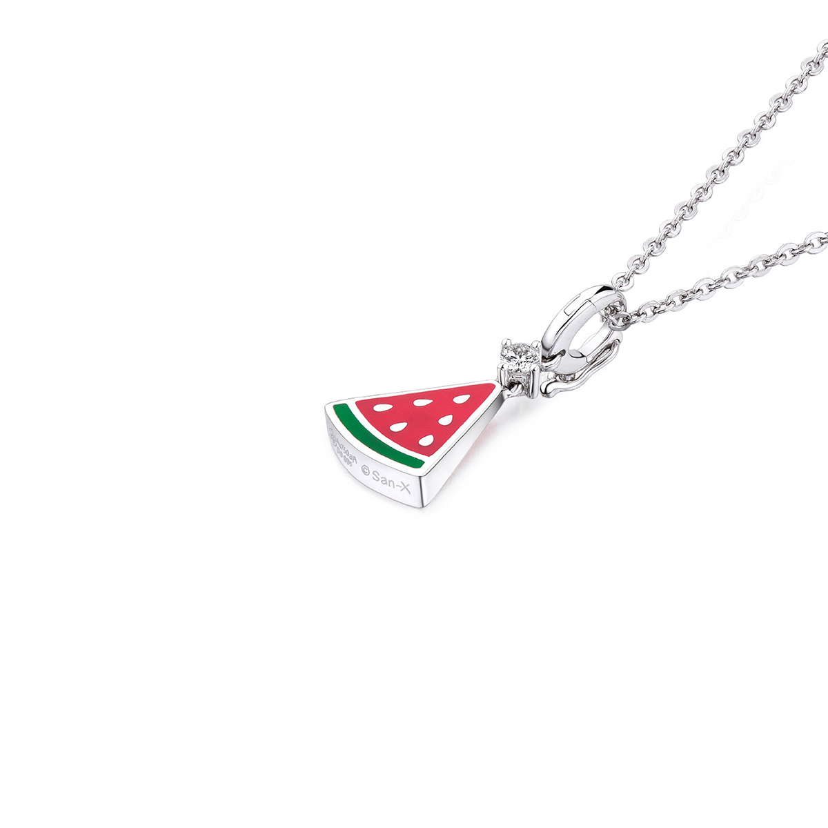 六福珠寶18K金串飾 - "小西瓜"18K金(白色)鑽石琺瑯串飾