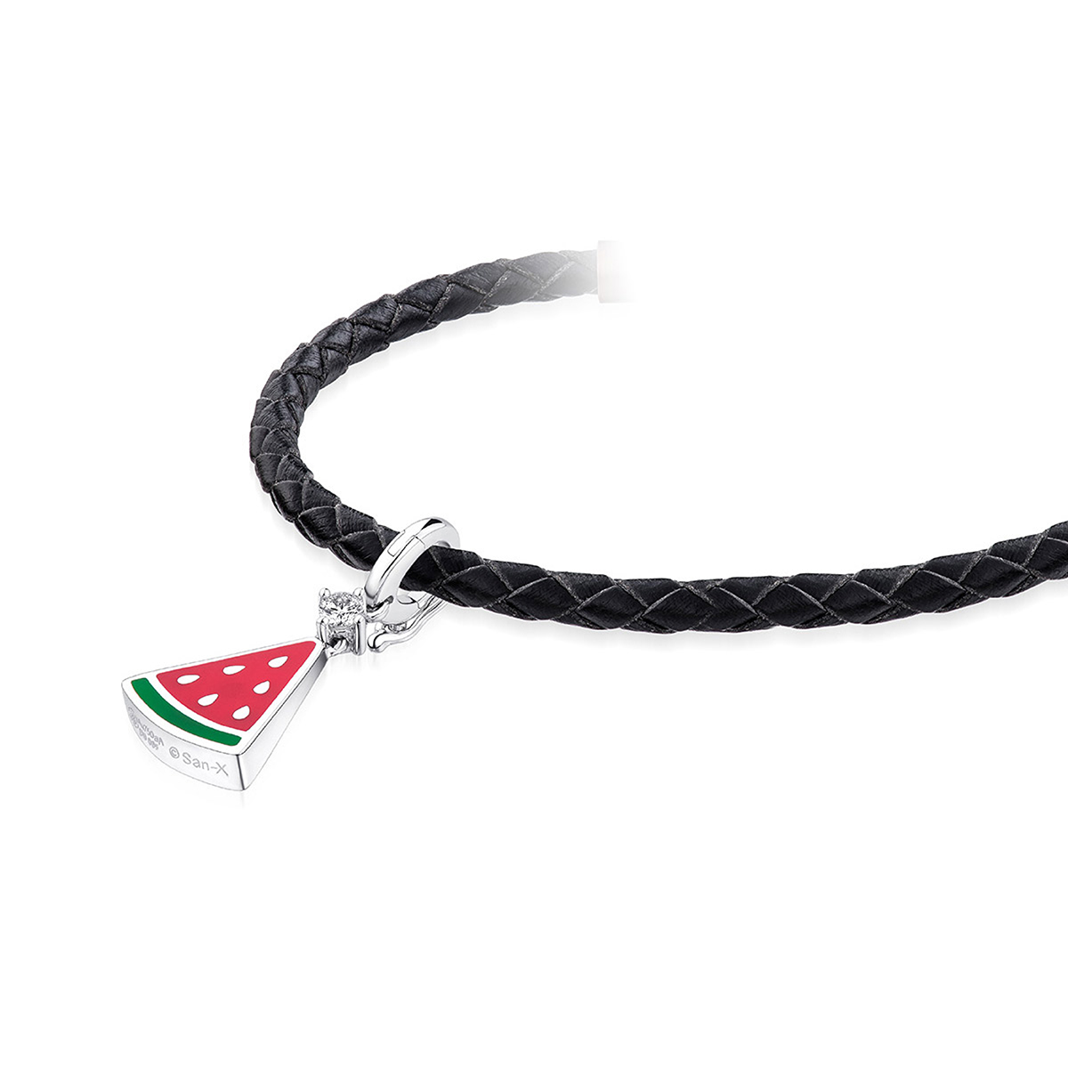 六福珠寶18K金串飾 - "小西瓜"18K金(白色)鑽石琺瑯串飾