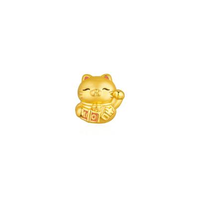 六福珠寶黃金串飾 - "招財福貓"999足金串飾連手繩(微硬金工藝)
