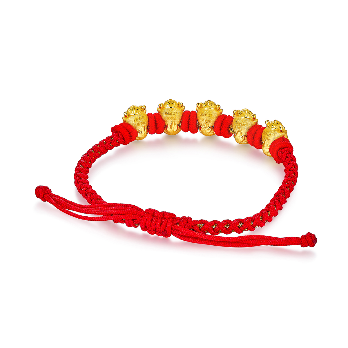 六福珠寶黃金串飾 - 【LISTING CLOSED】"五龍呈祥"999足金Q版串飾連手繩