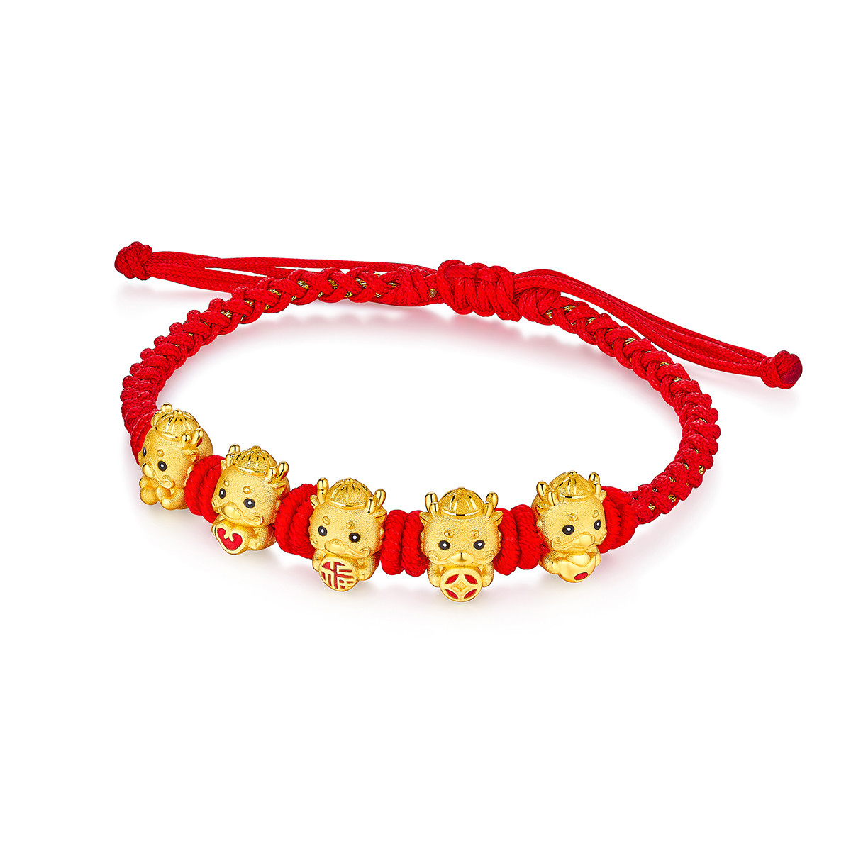 六福珠寶黃金串飾 - 【LISTING CLOSED】"五龍呈祥"999足金Q版串飾連手繩