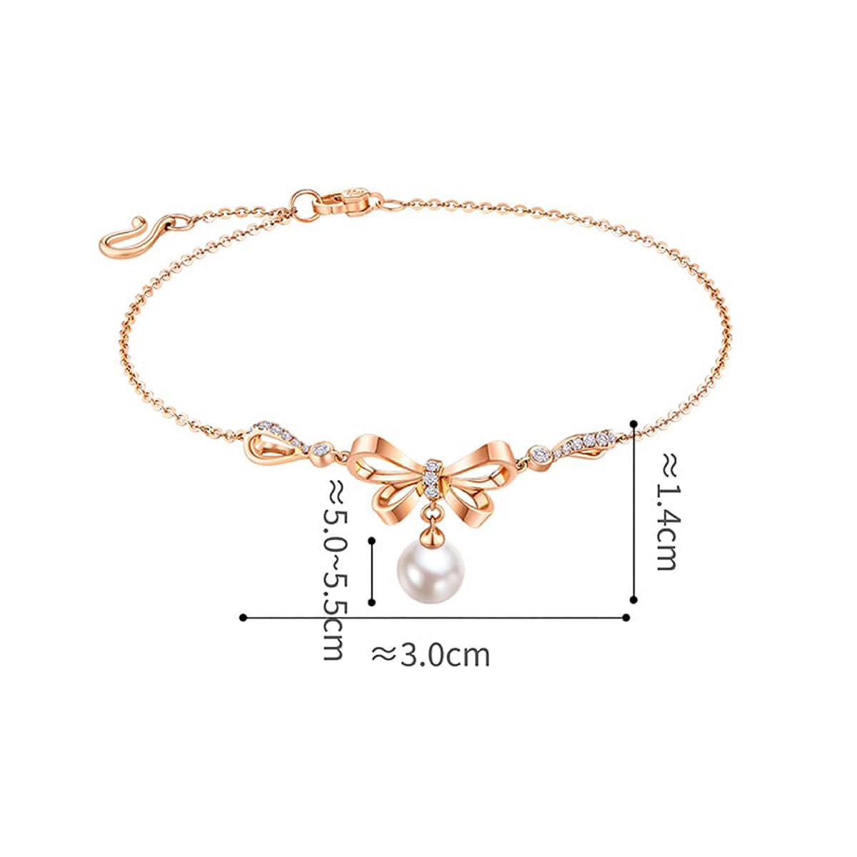 六福珠寶18K金手鏈 - 【LISTING CLOSED】"蝴蝶結"18K金鑽石珍珠手鏈–可一款兩戴(多色選擇)