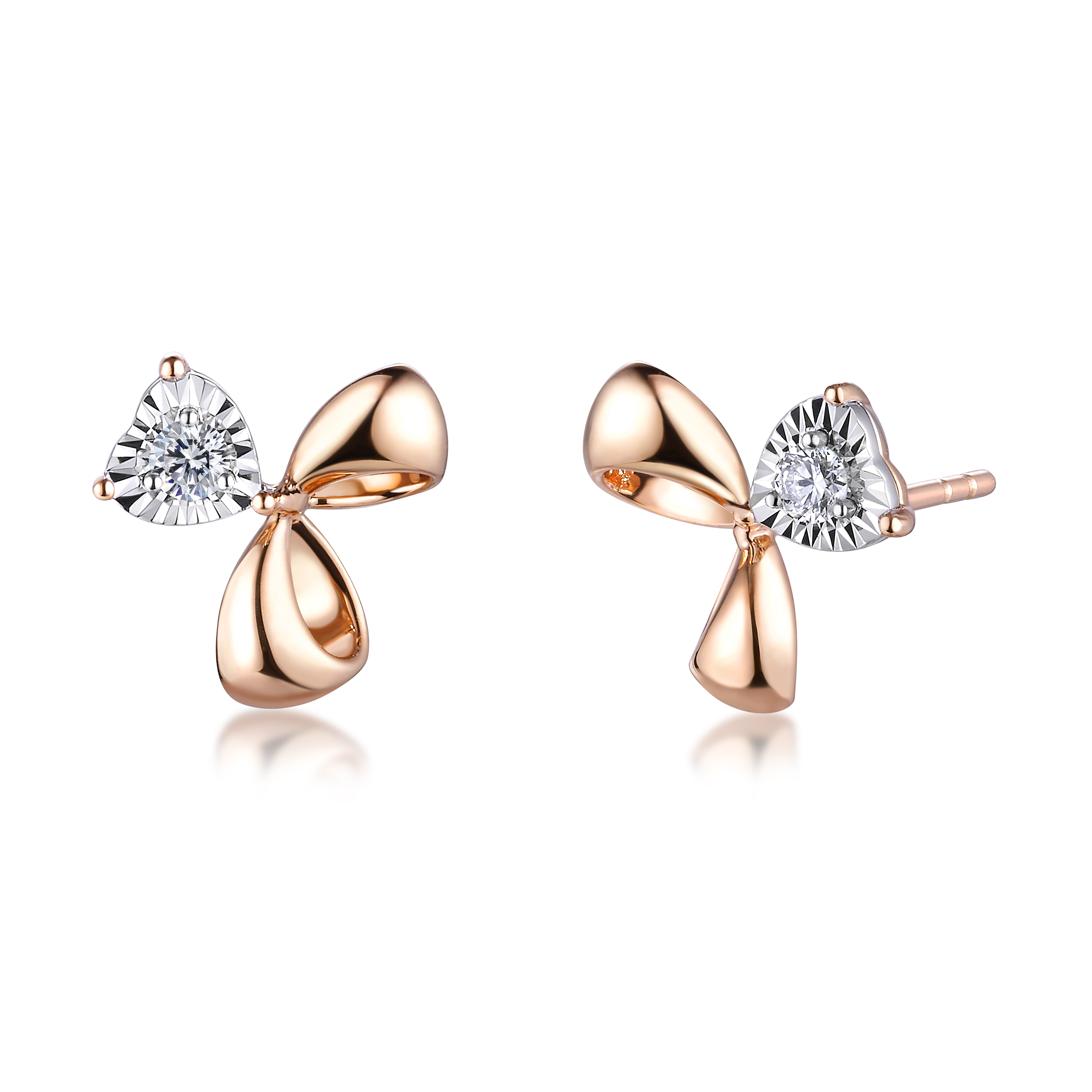 六福珠寶18K金耳環 - 【LISTING CLOSED】"心心禮結"18K金(分色)鑽石耳環