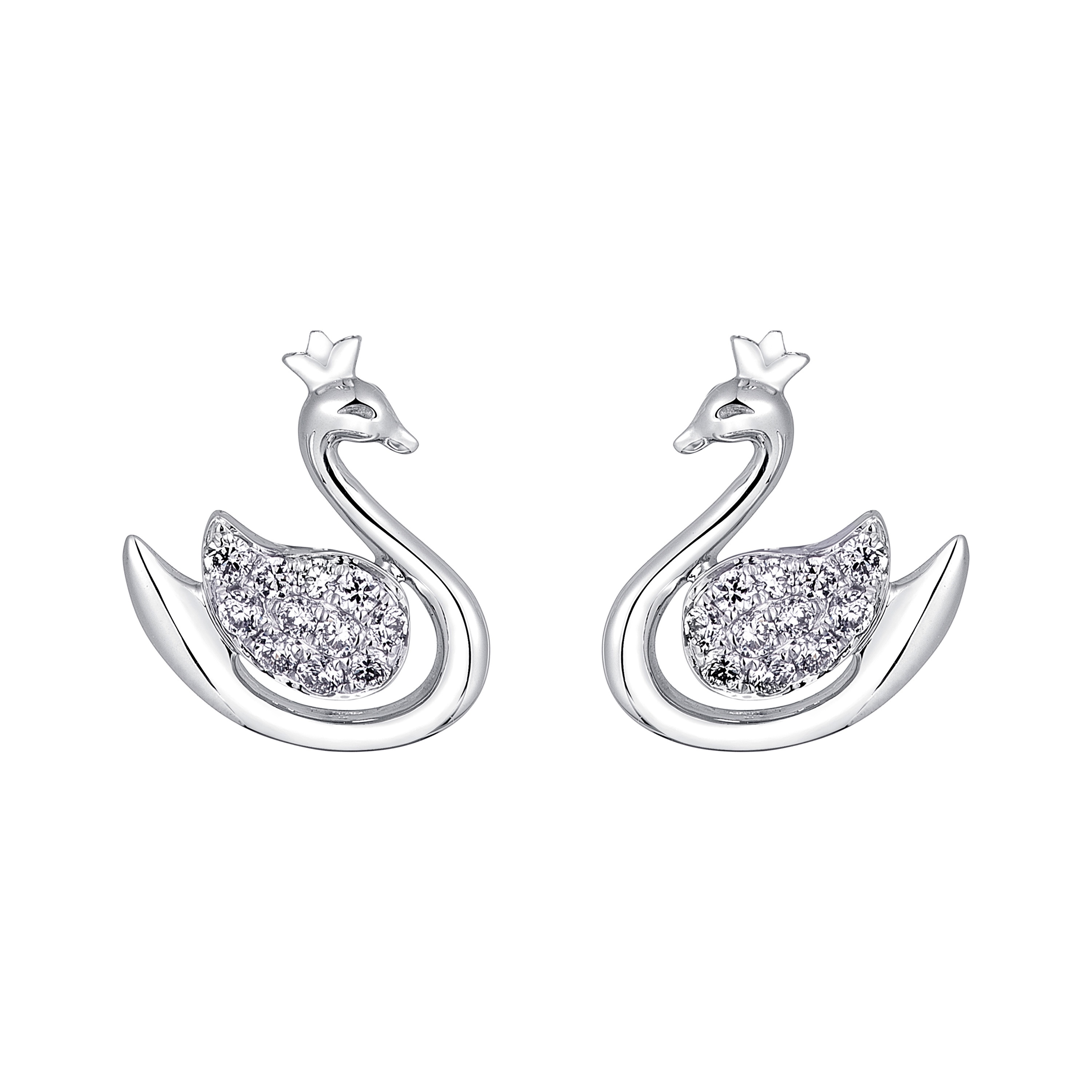 六福珠寶18K金耳環 - 【LISTING CLOSED】"天鵝小公主"18K金(白色)鑽石耳環