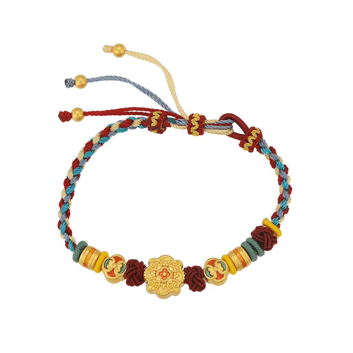 六福珠寶黃金串飾 - "唐彩寶相"999足金串飾連手繩