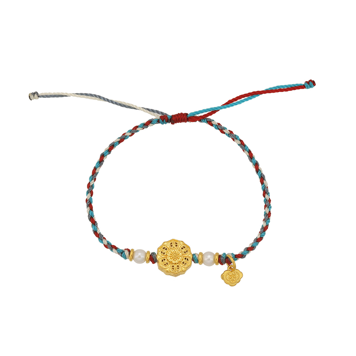 六福珠寶黃金串飾 - "花開見佛"999.9黃金串飾連手繩