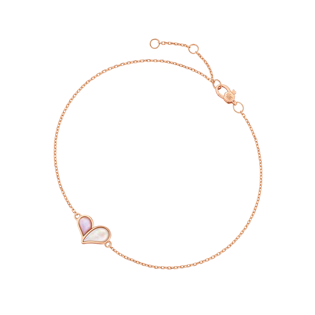 六福珠寶18K金手鏈 - 【LISTING CLOSED】"為愛比心"18K玫瑰金貝母手鏈