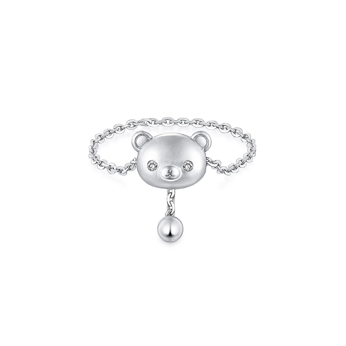 六福珠寶18K金戒指 - "小熊頭像"18K金(白色)鑽石軟鏈戒指