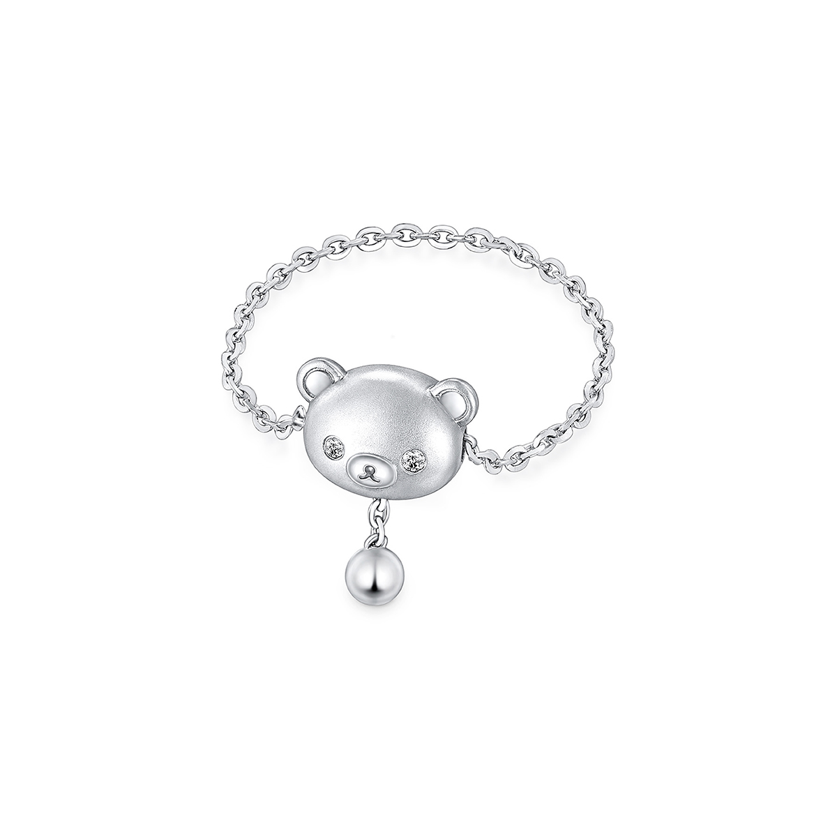 六福珠寶18K金戒指 - "小熊頭像"18K金(白色)鑽石軟鏈戒指