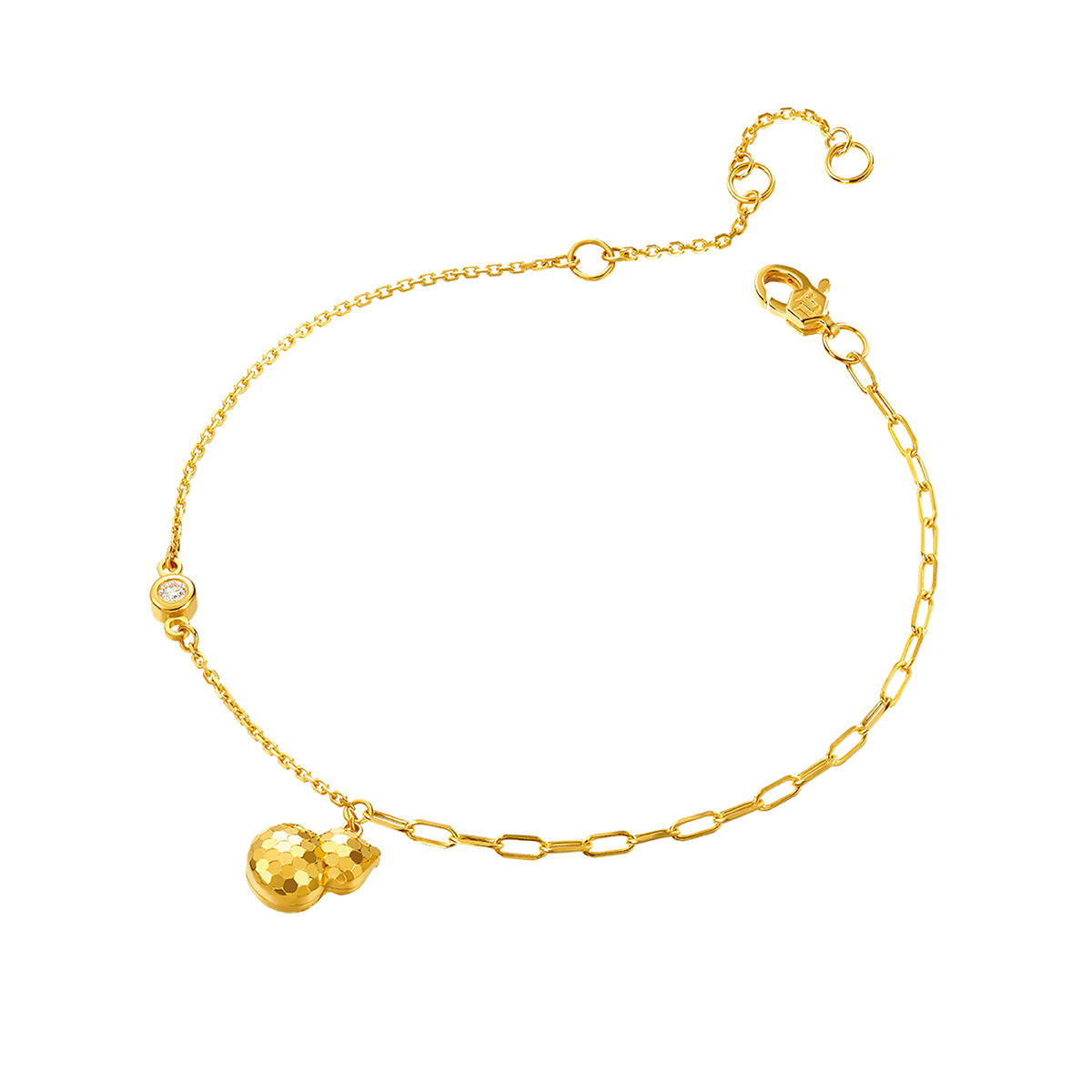 六福珠寶黃金手鏈 - "閃耀葫蘆"990黃金鑽石手鏈