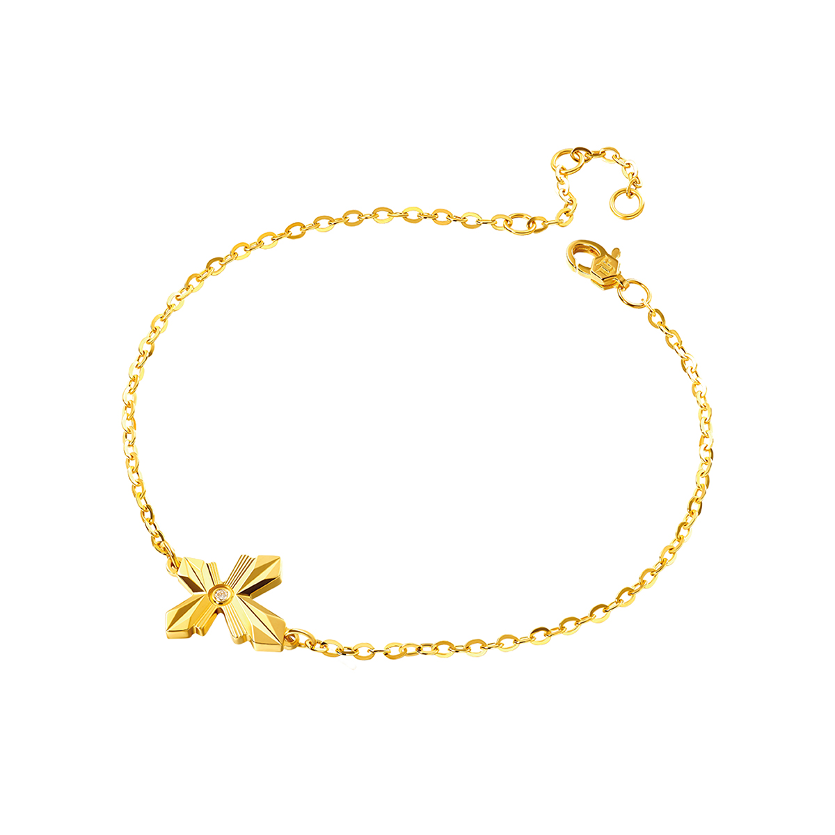 六福珠寶黃金手鏈 - "蝶舞飛揚"999足金鑽石手鏈