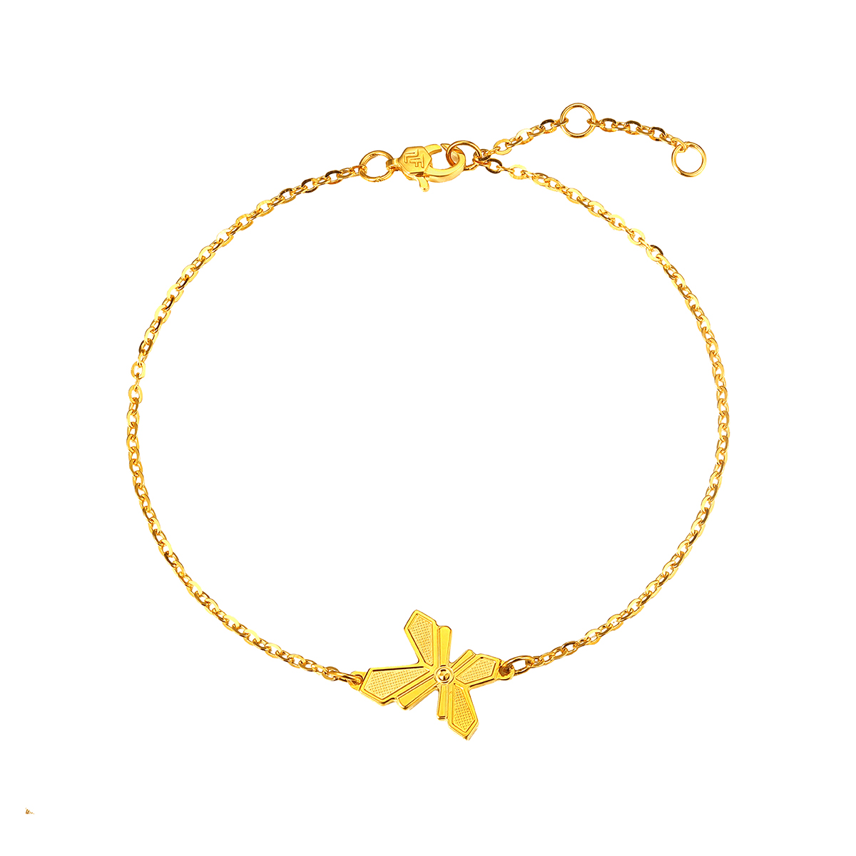 六福珠寶黃金手鏈 - "蝶舞飛揚"999足金鑽石手鏈