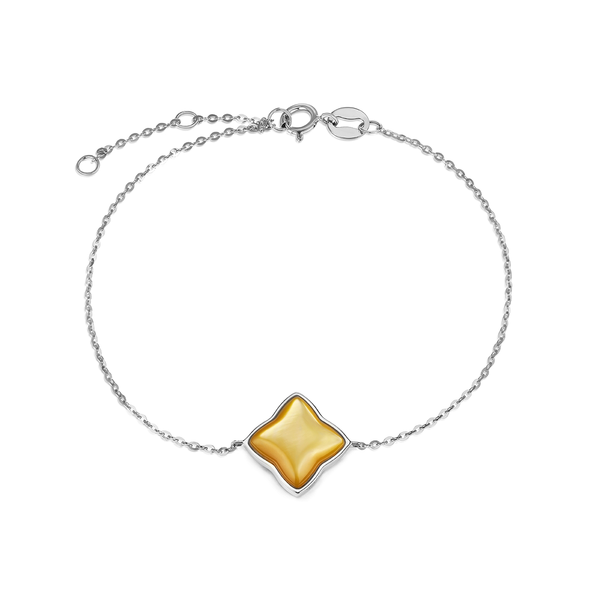 六福珠寶18K金手鏈 - 【LISTING CLOSED】"幸運四葉草"18K金(白色)鑽石貝母手鏈