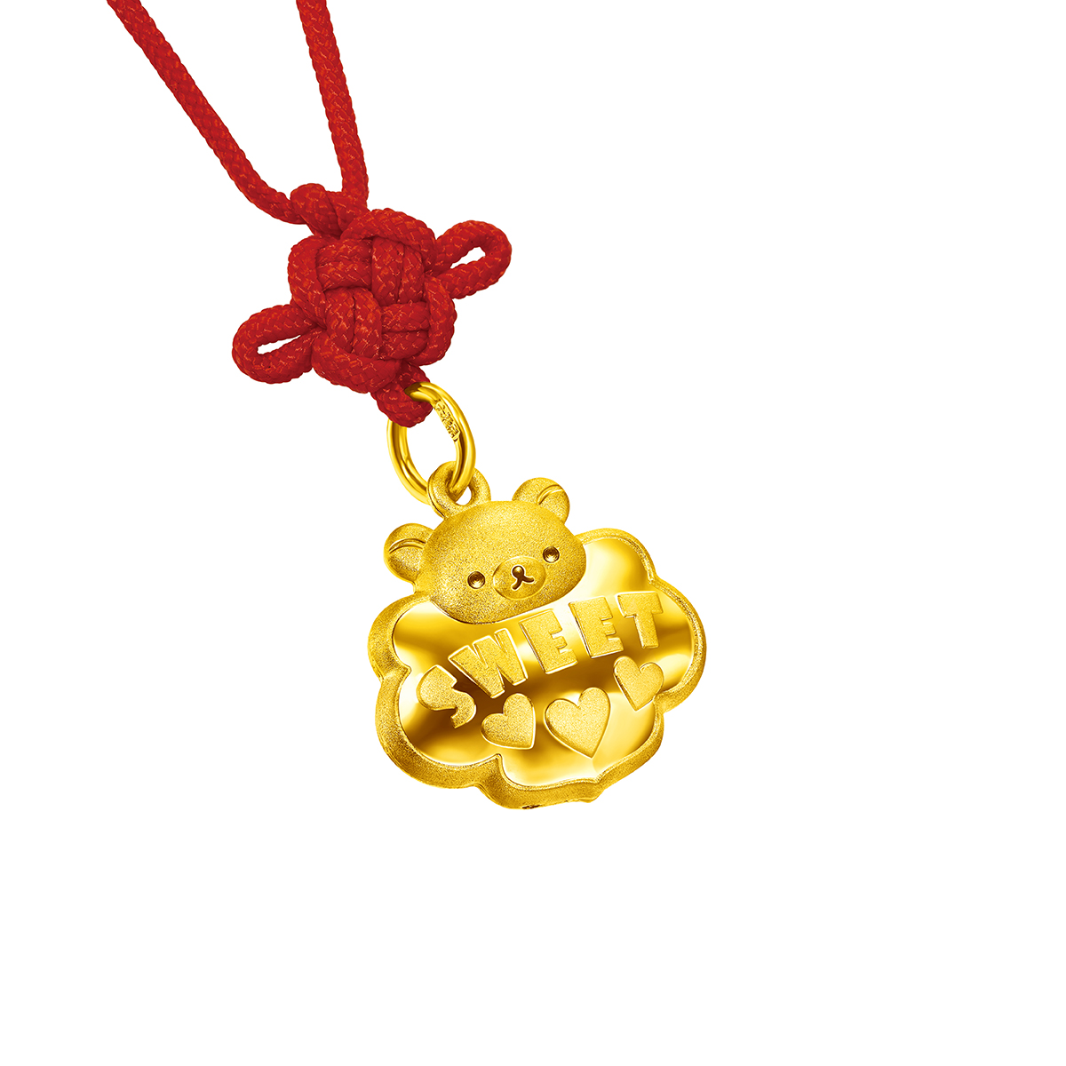 六福珠寶黃金吊墜 - 【LISTING CLOSED】"輕鬆小熊™"999.9黃金如意鎖包連精美頸繩及儲錢箱禮盒