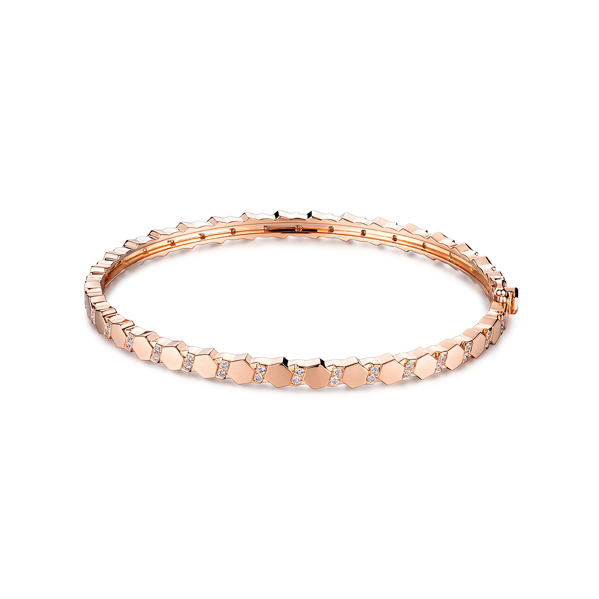 六福珠寶18K金手鐲 - “Hexicon”18K玫瑰金六角形鑽石手鐲