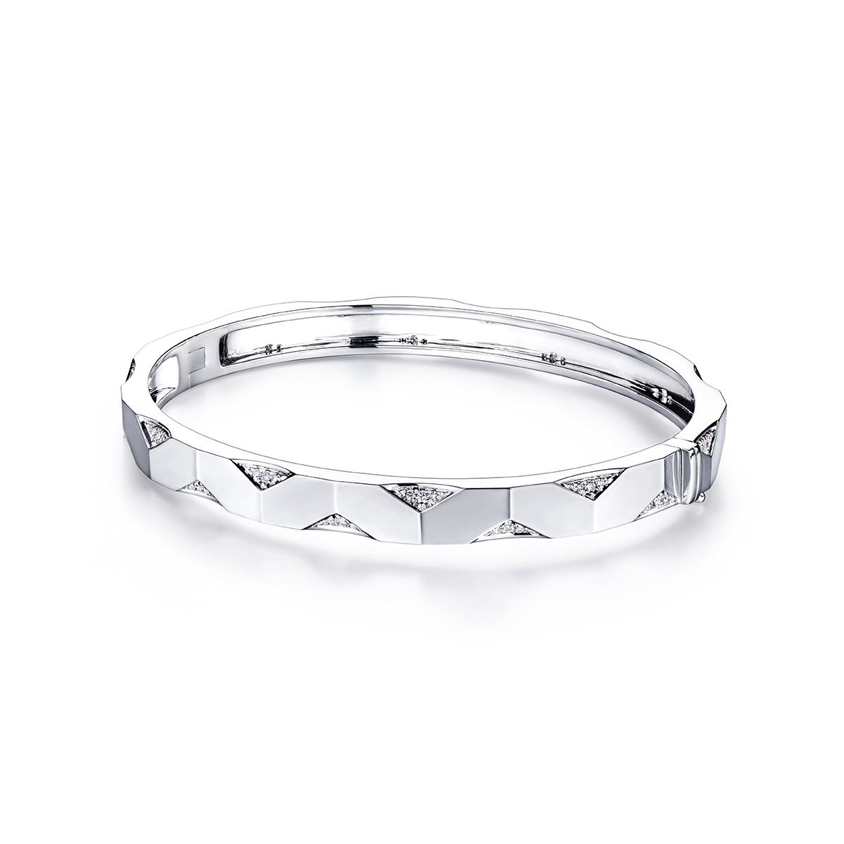 六福珠寶18K金手鐲 - “Hexicon”18K金(白色)鑽石手鐲