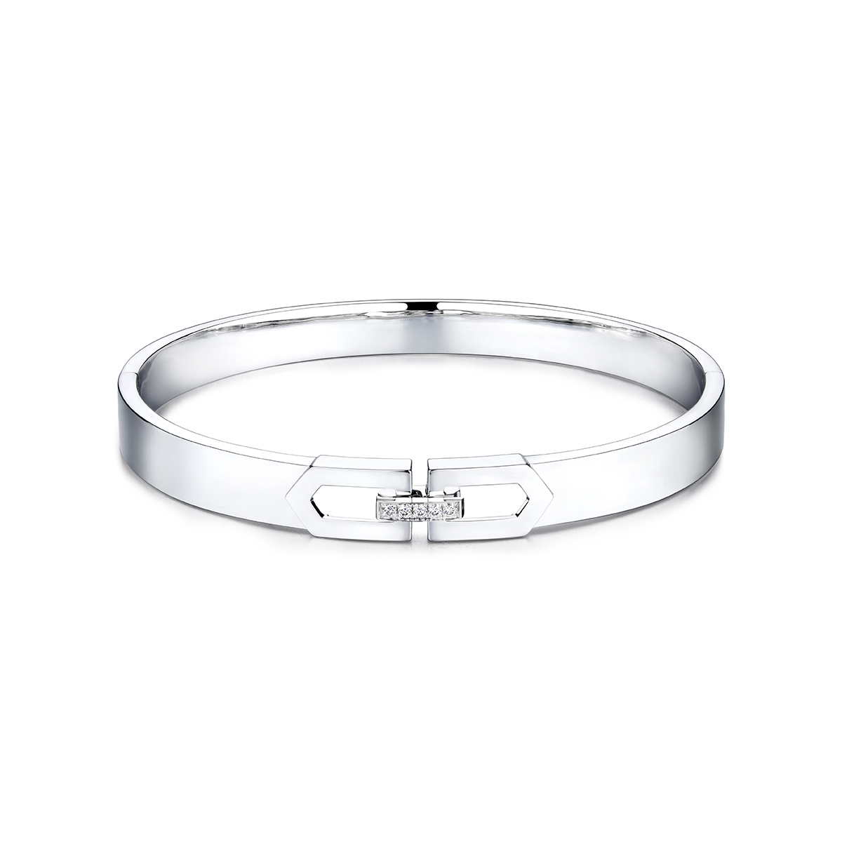 六福珠寶18K金手鐲 - “相扣”18K金(白色)鑽石手鐲(男款)