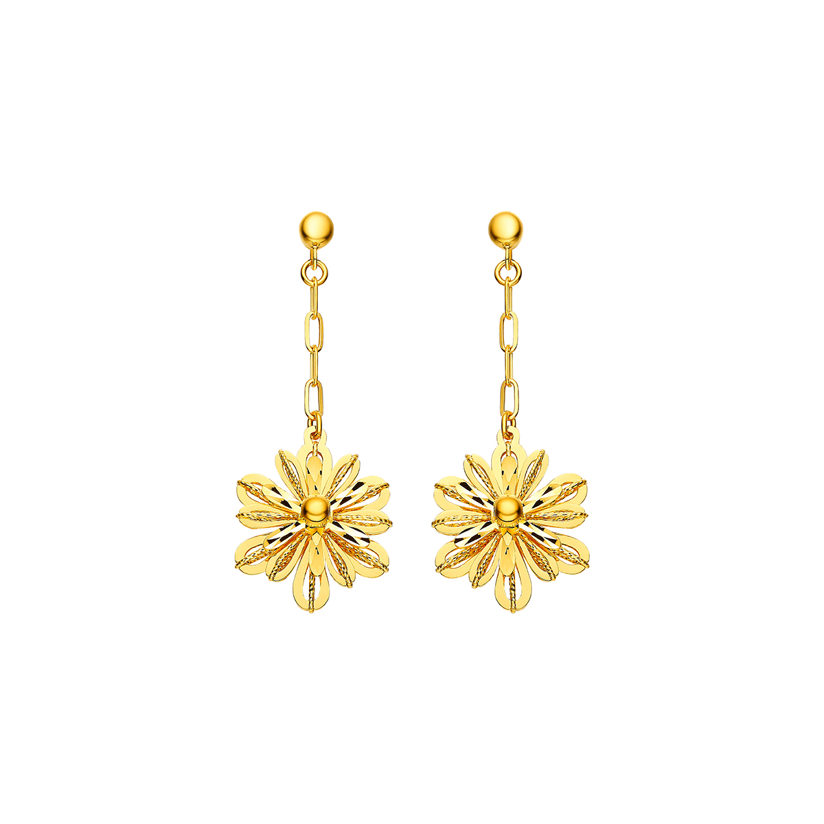 六福珠寶黃金耳環 - "戀花"花瓣形990黃金耳環