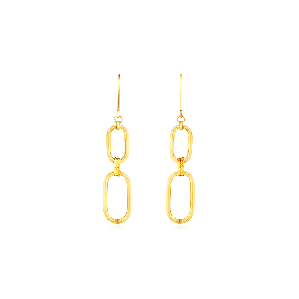 六福珠寶黃金耳環 - "簡夏"兩環相扣造型990黃金耳環