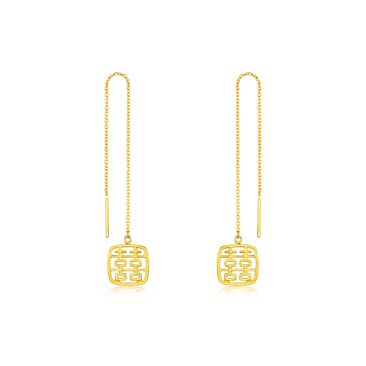 六福珠寶黃金耳環 - "小方喜"999.9黃金耳環