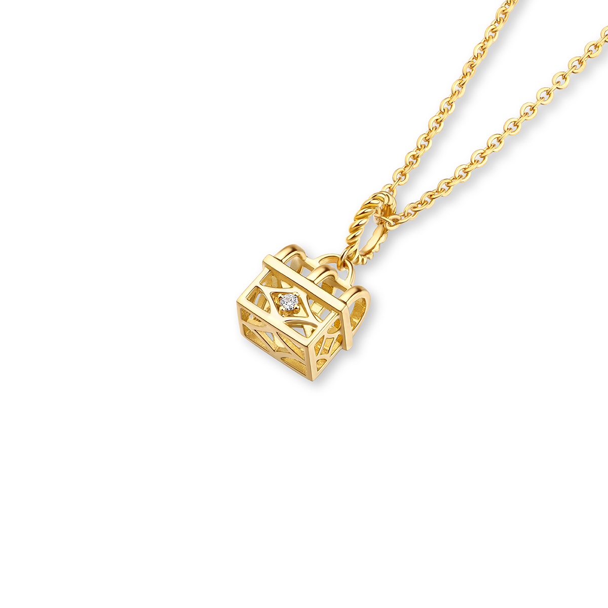 六福珠寶18K金串飾 - "愛的寶箱"18K金鑽石串飾-多色選擇