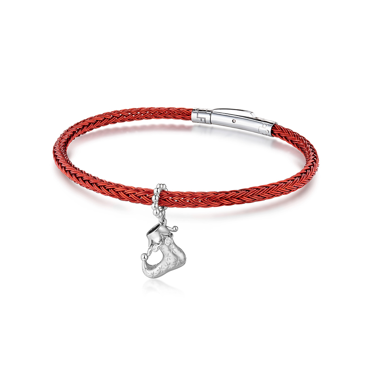 六福珠寶18K金串飾 - "奇幻小靴"18K金(白色)鑽石串飾