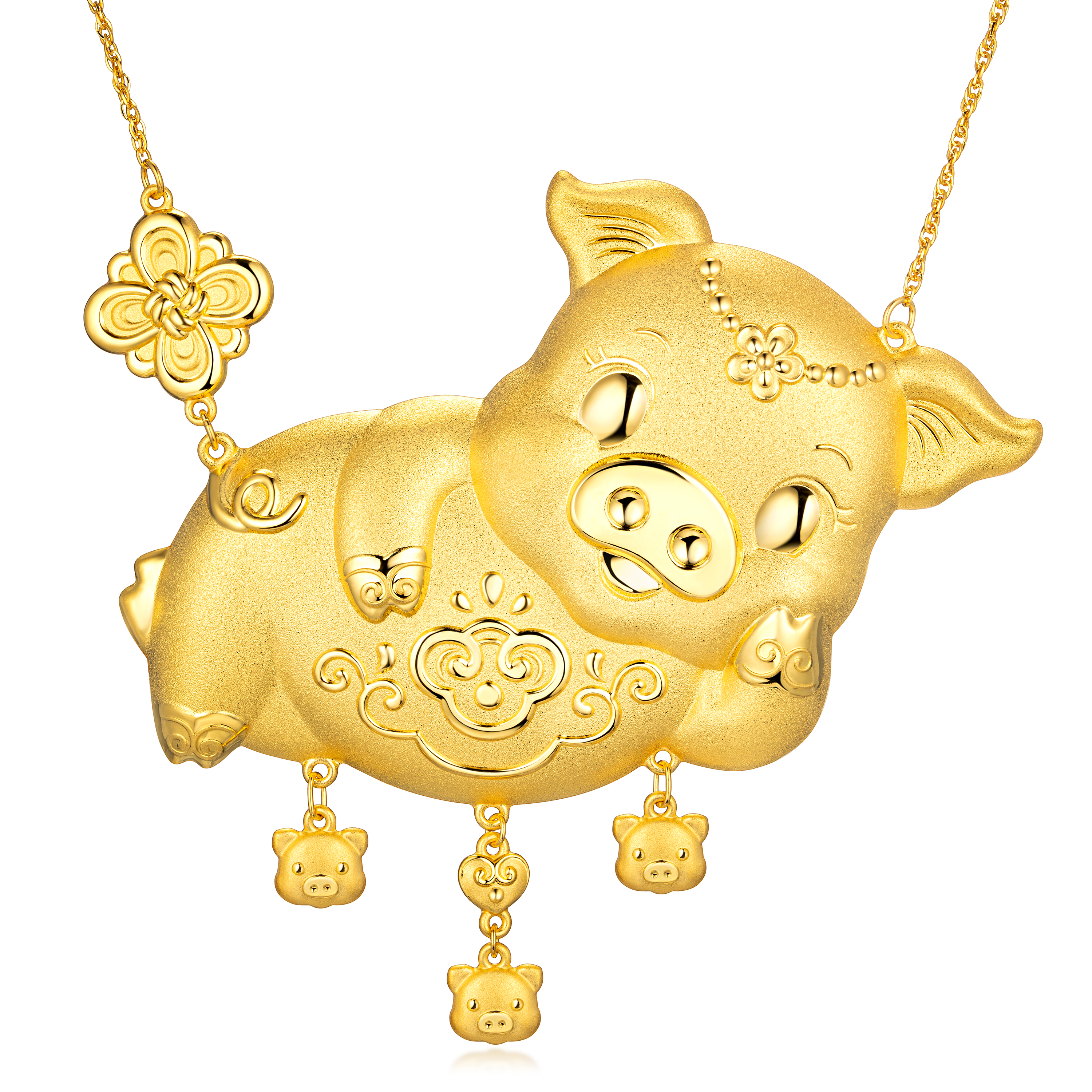 六福珠寶黃金頸鏈 - “如意金豬”999.9黃金頸鏈