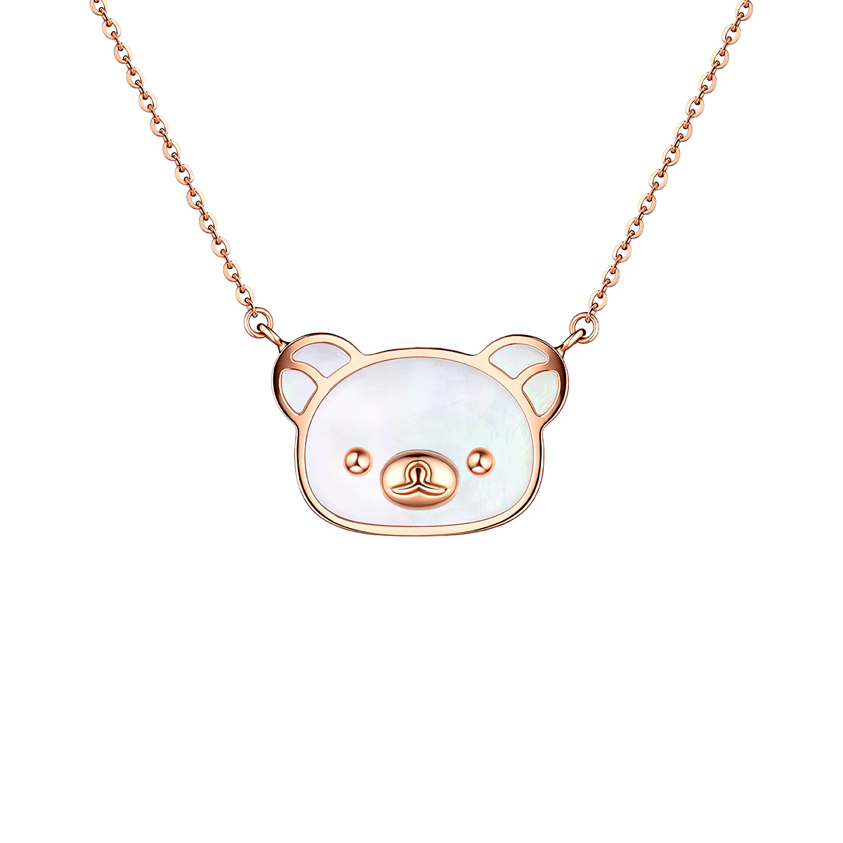 $t('六福珠寶')18K金頸鏈 - 【LISTING CLOSED】"小熊頭像"18K玫瑰金貝母頸鏈