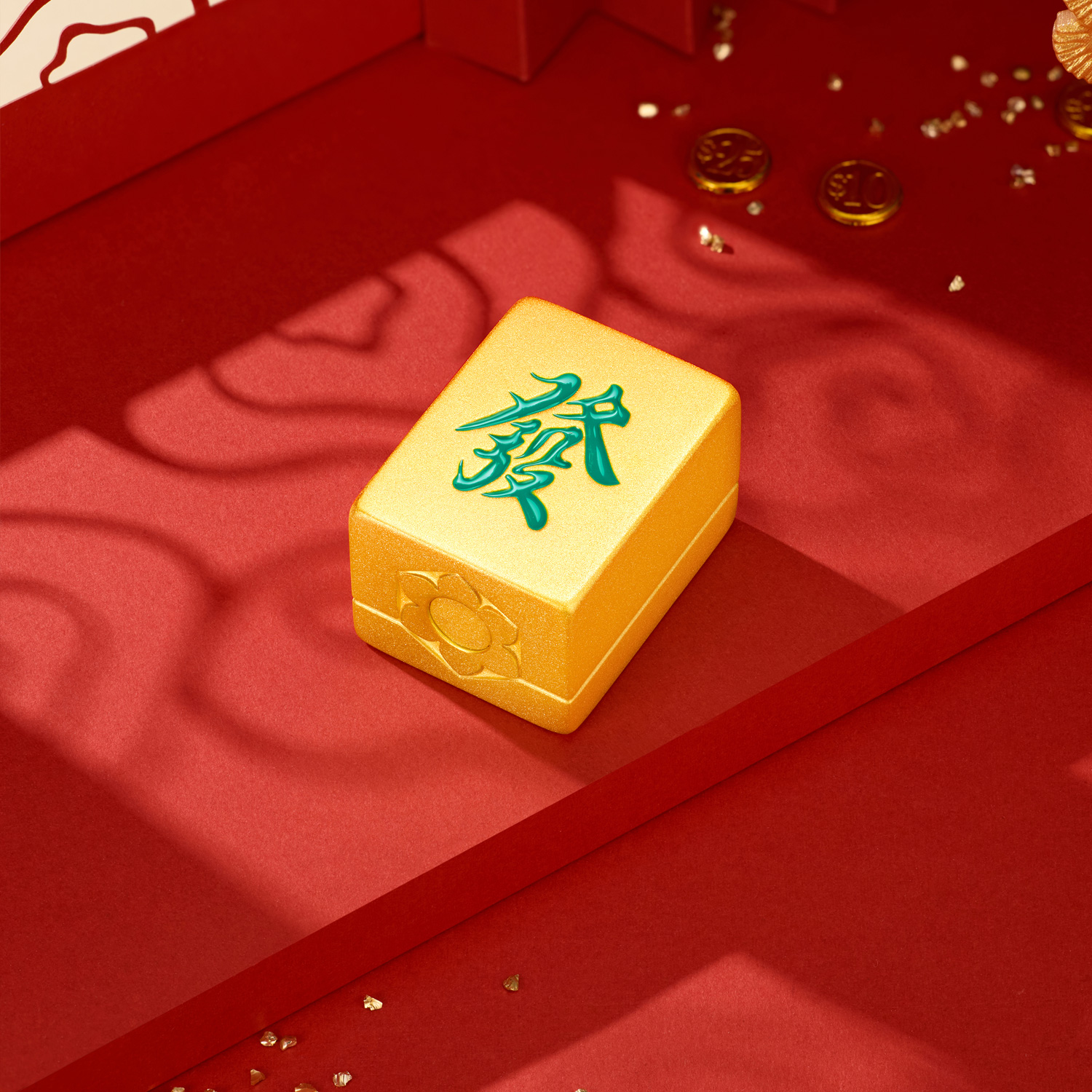 六福珠寶黃金擺件 - “發字麻雀”999足金擺件