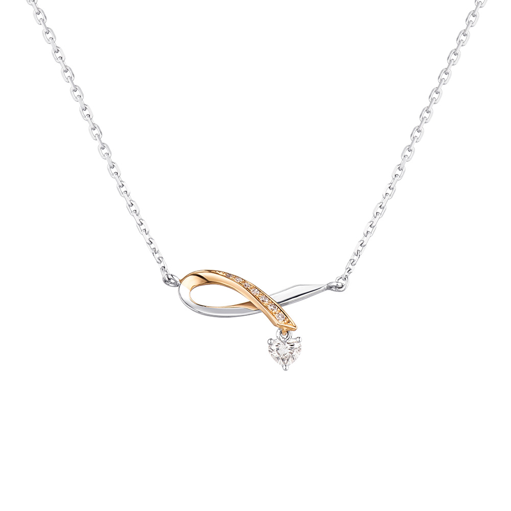 六福珠寶18K金頸鏈 - "柔美絲帶"18K金(分色)鑽石頸鏈