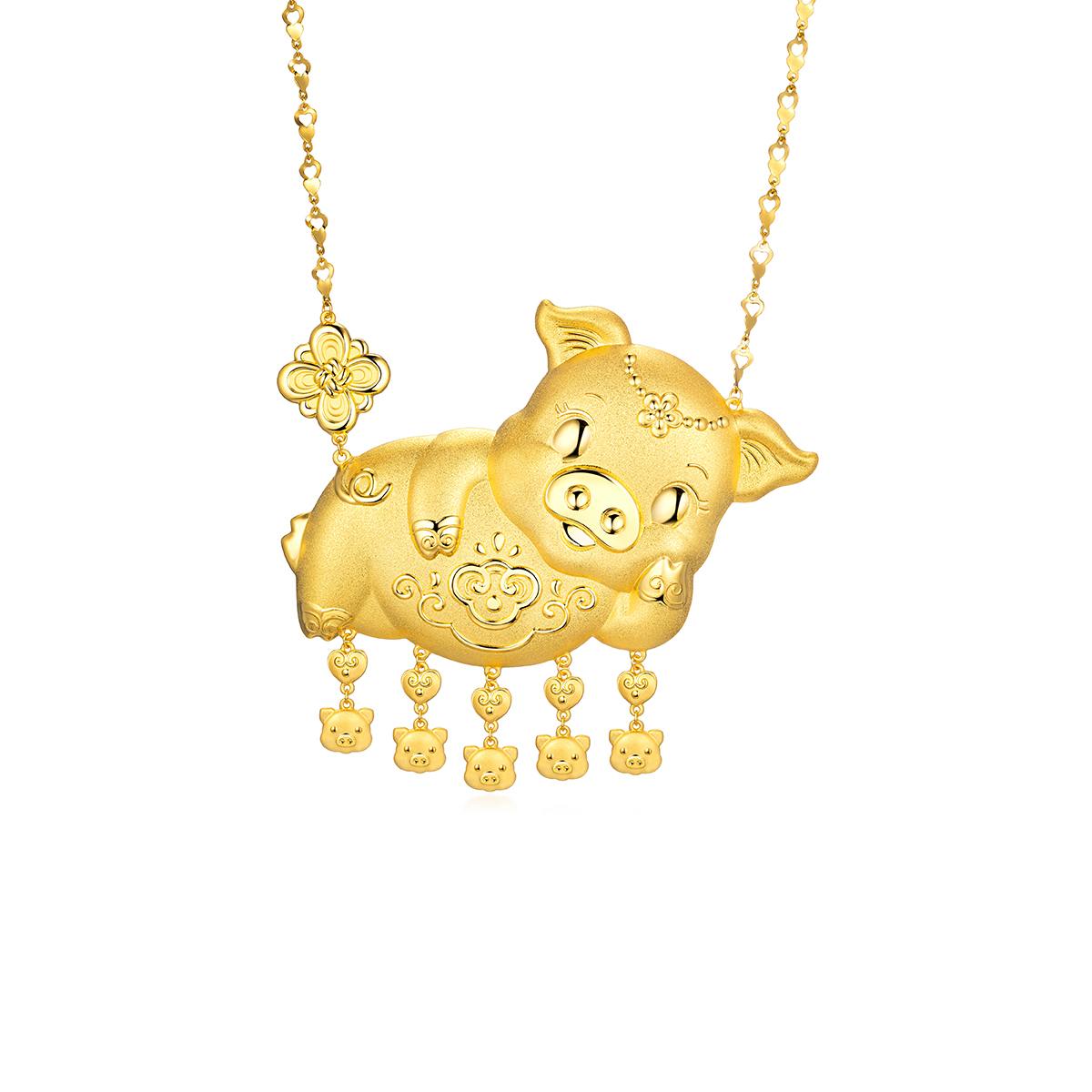 六福珠寶黃金頸鏈 - “如意金豬”999.9黃金頸鏈(豬牌)