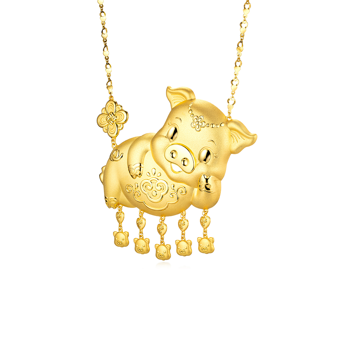 六福珠寶黃金頸鏈 - “如意金豬”999.9黃金頸鏈(豬牌)