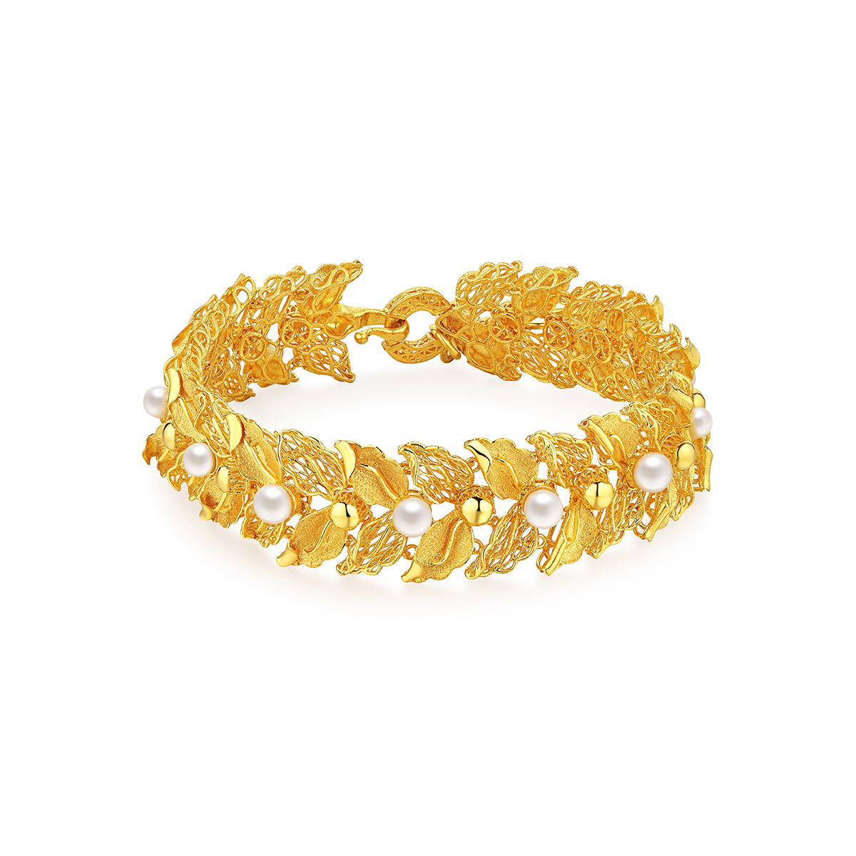 六福珠寶黃金手鏈 - “珍「桂」摯愛”999.9黃金珍珠手鏈