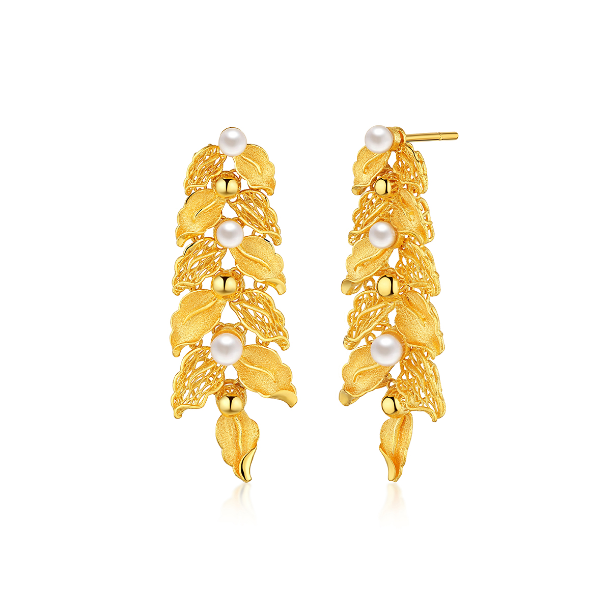 六福珠寶黃金耳環 - “珍「桂」摯愛”999.9黃金珍珠耳環